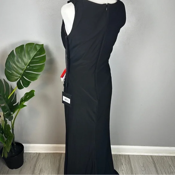 NWT Ieena for Mac Duggal Black Faux Wrap Sleeveless V Neck Gown Style #26531 - Picture 11 of 12